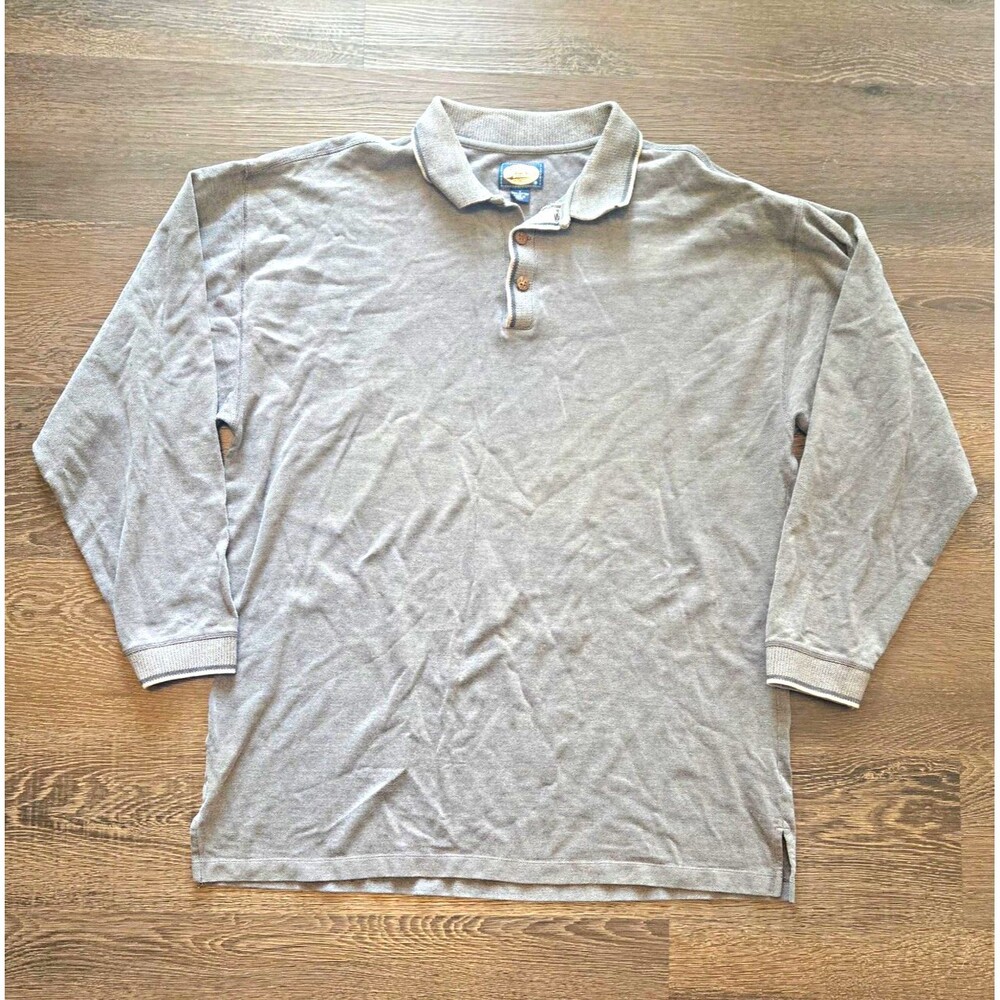 Tommy Bahama Vintage Grey Long-Sleeve Polo Shirt - Size L